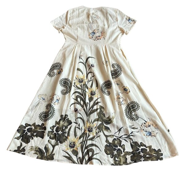 Kaimilan Creamy Ivory Floral Print Dress Knee Length Short Sleeve Size 8 NWT - Picture 7 of 13